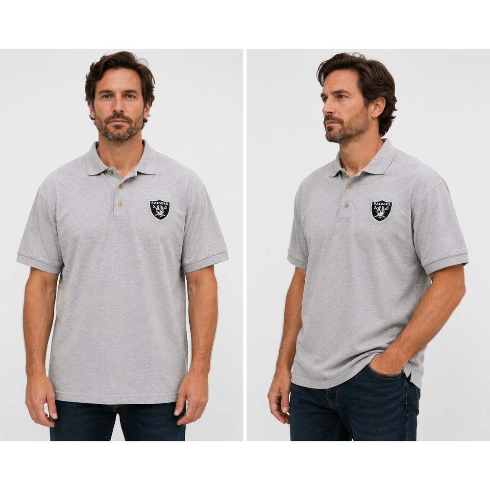 Gildan Mens XL Gray Las Vegas Raiders Embroidered Cotton Blend Polo Shirt